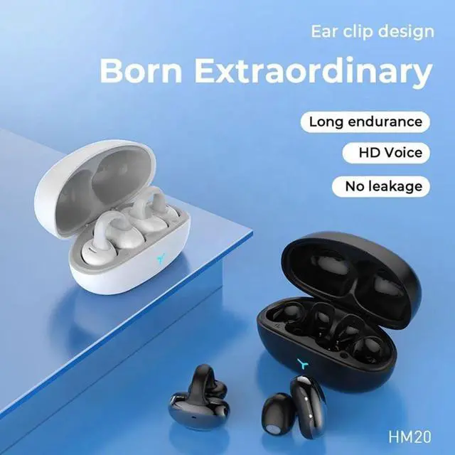 Alt view image 4 of 7 - Ear Clip Headphone Earbuds Bluetooth 5.3 Open Ear Headphones, Power Ultra Long Life Low Latency, Ultra-Long Range and Low Latency 55H Playtime for Android/iOS Phone, White