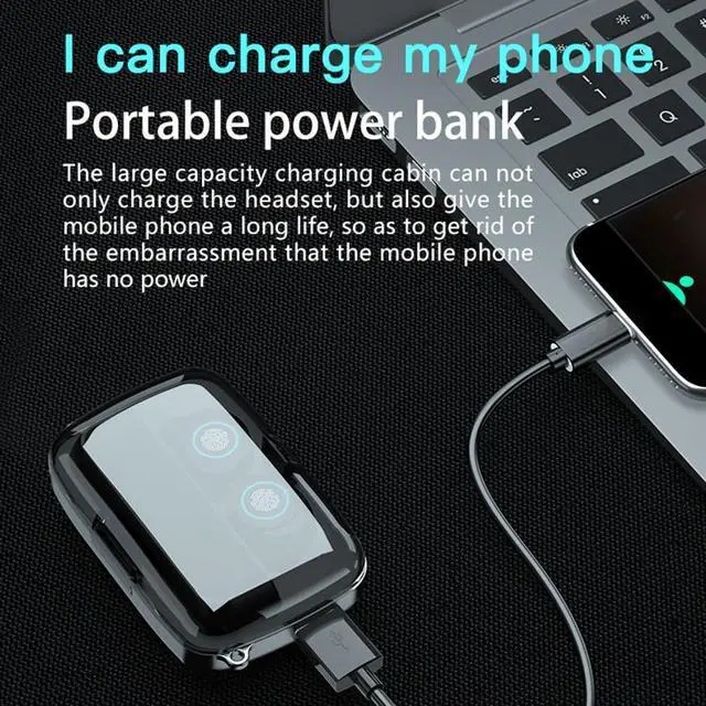 Alt view image 4 of 6 - Bluetooth Wireless Earbuds Headphones Noise Cancelling in-Ear Headphones LED Power Display IPX7 Waterproof Earphones with Mic Headset for Workout Running Black