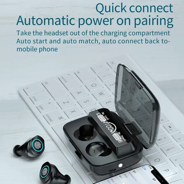 Alt view image 5 of 6 - Bluetooth Wireless Earbuds Headphones Noise Cancelling in-Ear Headphones LED Power Display IPX7 Waterproof Earphones with Mic Headset for Workout Running Black