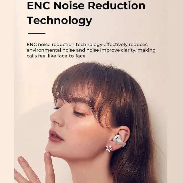 Alt view image 7 of 7 - Ear Clip Headphone Earbuds Bluetooth 5.3 Open Ear Headphones, Power Ultra Long Life Low Latency, Ultra-Long Range and Low Latency 55H Playtime for Android/iOS Phone, White