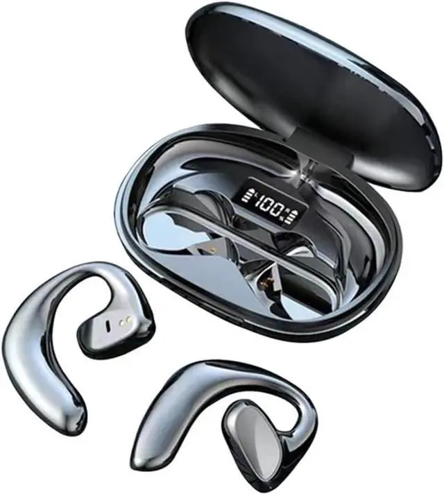 Main image of Open-Ear-Headphones with Microphone Wireless Earbuds Bluetooth Light Emitting Diode Display HiFi Stereo Sound Waterproof Sport Earbuds Noise Cancellation for Smart Phone Laptop Computer Sports Black