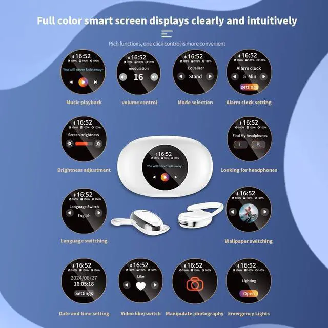 Alt view image 4 of 4 - Open Ear Bluetooth 5.4 Earbuds Open Ear Headphones Over Ear Sport Earphones Built-in Mic with Ear Hooks Ear Buds LED Display Charging Case for Running(White)