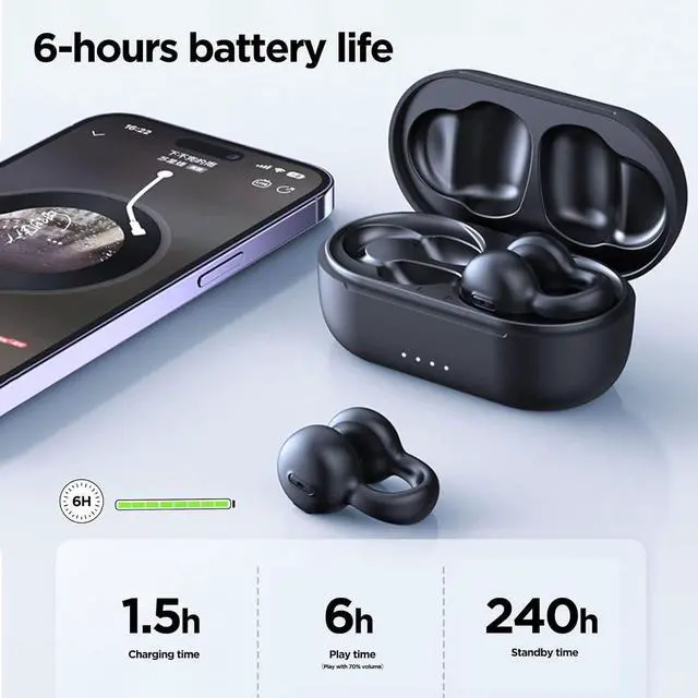 Alt view image 2 of 7 - Wireless Earbuds Clip on Earbud Bluetooth 5.3 Headphones Open Ear Clip Earbuds 18 Hours Play time IP55 Waterproof for Fitness, Sports, Music