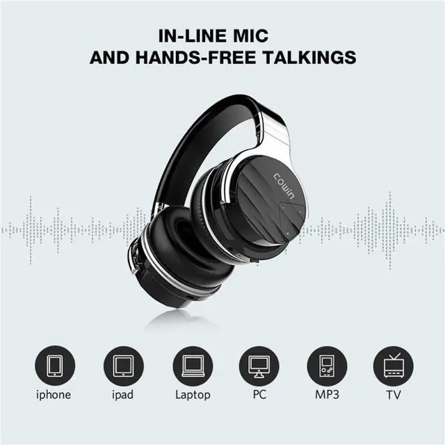 Alt view image 5 of 7 - Active Noise Cancelling Headphones, Sports Bluetooth 5.0 Wireless Over Ear Headphones with Microphone, Hi-Fi Stereo Foldable Headset 30H Playtime, for Travel, Home, Office,Black
