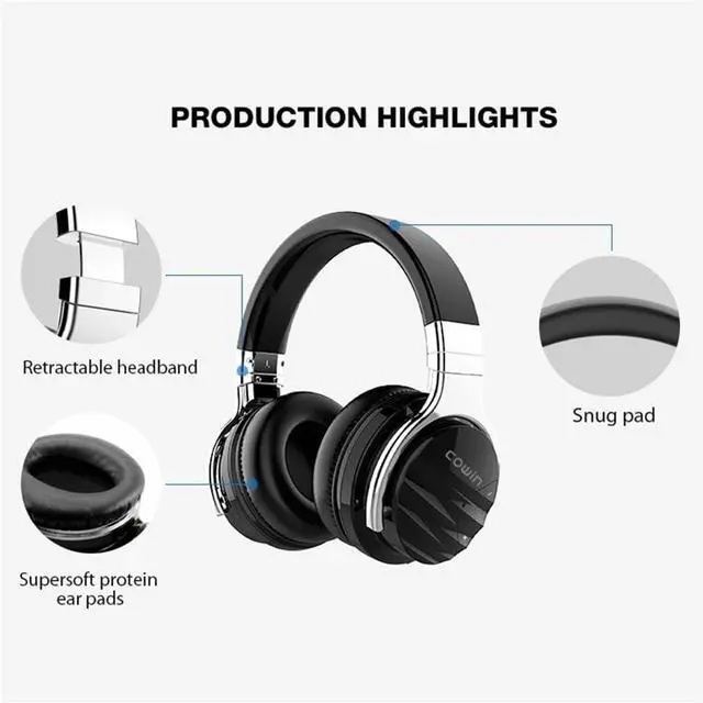 Alt view image 6 of 7 - Active Noise Cancelling Headphones, Sports Bluetooth 5.0 Wireless Over Ear Headphones with Microphone, Hi-Fi Stereo Foldable Headset 30H Playtime, for Travel, Home, Office,Black