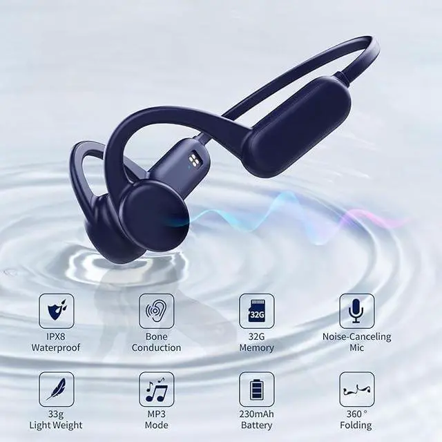 Alt view image 2 of 6 - Bone Conduction Headphones, Bluetooth 5.0, Open Ear Headphones, IPX8 Waterproof Ultralight Sport Headphones Wireless,8GB Storage Mp3 Player with Microphones for Cycling Running Swiming