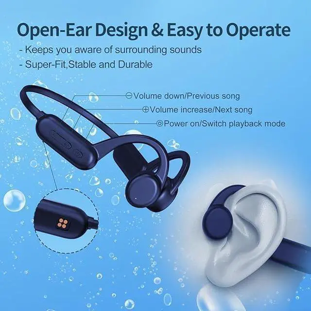 Alt view image 3 of 6 - Bone Conduction Headphones, Bluetooth 5.0, Open Ear Headphones, IPX8 Waterproof Ultralight Sport Headphones Wireless,8GB Storage Mp3 Player with Microphones for Cycling Running Swiming