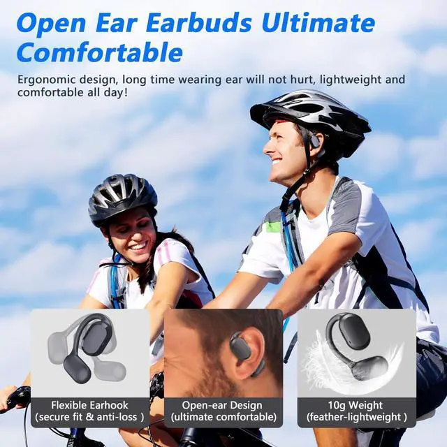 Alt view image 3 of 7 - BANIGIPA Open Ear Headphones, True Wireless Earbuds, Bluetooth 5.4 Headphones w/Dual Mic for Calling, Comfort Sports Over Ear Earbuds w/Earhooks for Running Traveling, IP67 Waterproof, 40H Playtime