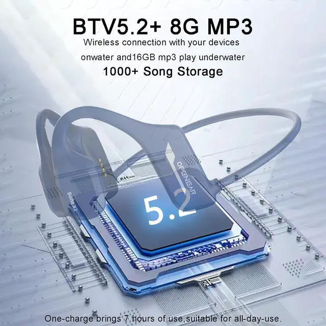 Alt view image 7 of 7 - Bone Conduction Headphones IPX68 Waterproof MP3 Swimming Headphones Underwater Music Player Built-in 16G Memory open ear headphones bone conduction headphones bluetooth 5.2 Running Driving (Dark)