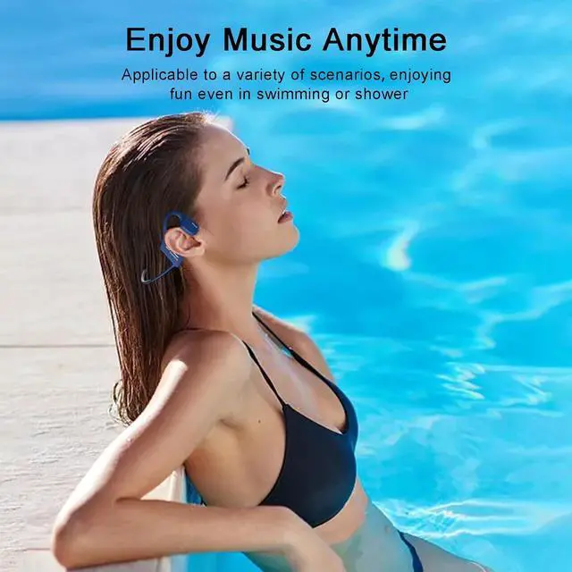 Alt view image 4 of 7 - Bone Conduction Headphones IPX68 Waterproof MP3 Swimming Headphones Underwater Music Player Built-in 16G Memory open ear headphones bone conduction headphones bluetooth 5.2 Running Driving (Dark)