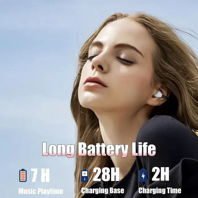 Alt view image 4 of 7 - Clip On Earbuds Running Earbuds Open Earbuds Open Ear Clip Earbuds 5.3 Bluetooth Headphones Earbuds Sport Headphones Wireless Bluetooth Sport Headphones Wireless Bluetooth 56 Hours Playtime Black