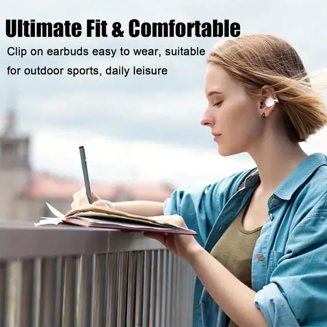 Alt view image 2 of 7 - Open Ear Clip Headphones Clip on Earbuds Open Ear Headphones Wireless Bluetooth Lightweight Ipx5 Waterproof Design Built-In Mic With Ear Hooks 56 Hour Playtime Charging Case For Running Fitness blue