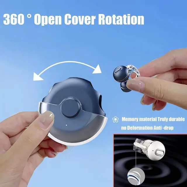 Alt view image 5 of 7 - Open Ear Clip Headphones Clip on Earbuds Open Ear Headphones Wireless Bluetooth Lightweight Ipx5 Waterproof Design Built-In Mic With Ear Hooks 56 Hour Playtime Charging Case For Running Fitness blue