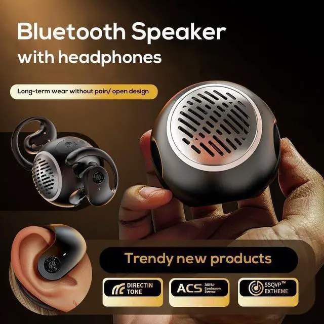 Main image of Wireless Earbuds Bluetooth 5.4 On-Ear Headphones Open Ear Buds Bluetooth Headphones with Earhooks Over-Ear Hooks for Comfort Headphones and Speakers 2 in 1 for Sports (Black)