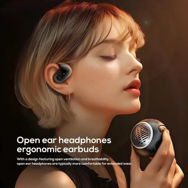 Alt view image 2 of 6 - Wireless Earbuds Bluetooth 5.4 On-Ear Headphones Open Ear Buds Bluetooth Headphones with Earhooks Over-Ear Hooks for Comfort Headphones and Speakers 2 in 1 for Sports (Black)