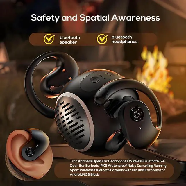 Alt view image 3 of 6 - Wireless Earbuds Bluetooth 5.4 On-Ear Headphones Open Ear Buds Bluetooth Headphones with Earhooks Over-Ear Hooks for Comfort Headphones and Speakers 2 in 1 for Sports (Black)