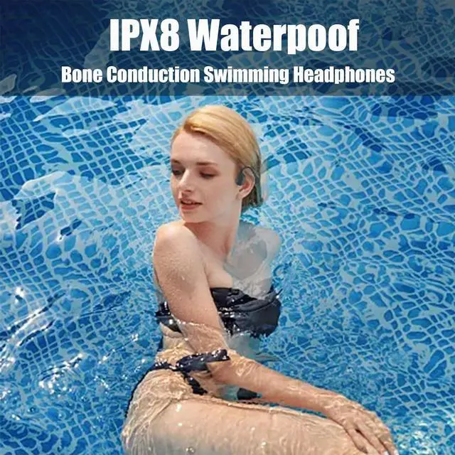 Alt view image 4 of 7 - Bone Conduction Headphones Waterproof Earbuds for Swimming Ipx8 Waterproof Mp3 Player Open Ear Bone Conduction Headphones Built-in 16Gb Open Ear Earbuds with Mic for Cycling Swimming Blue