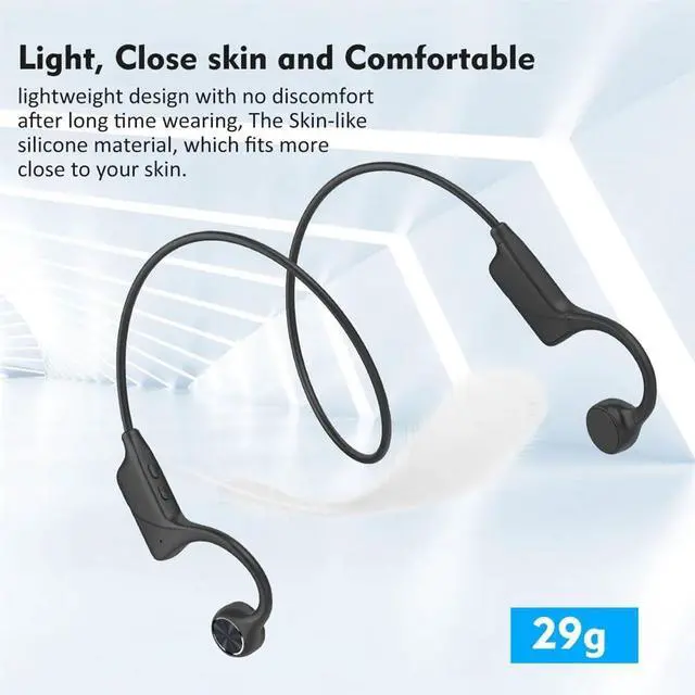 Alt view image 6 of 7 - Sport Bone Conduction Headphones Bluetooth 5.0, IPX6 Waterproof Open Ear Wireless Headphones with Mic, HiFi Stereo 8H Playtime Earphones for Cycling, Running, Driving,Black