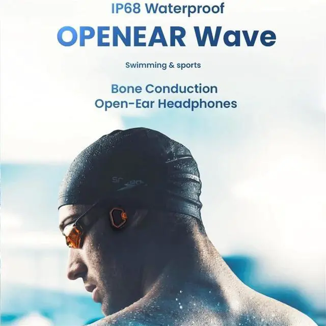Alt view image 2 of 7 - Bone Conduction Headphones, IP68 Waterproof Sports Bluetooth 5.1 Wireless Open-Ear Headphones with Mic, Built-in 16GB Memory, for Swimming/Running/Cycling,Blue