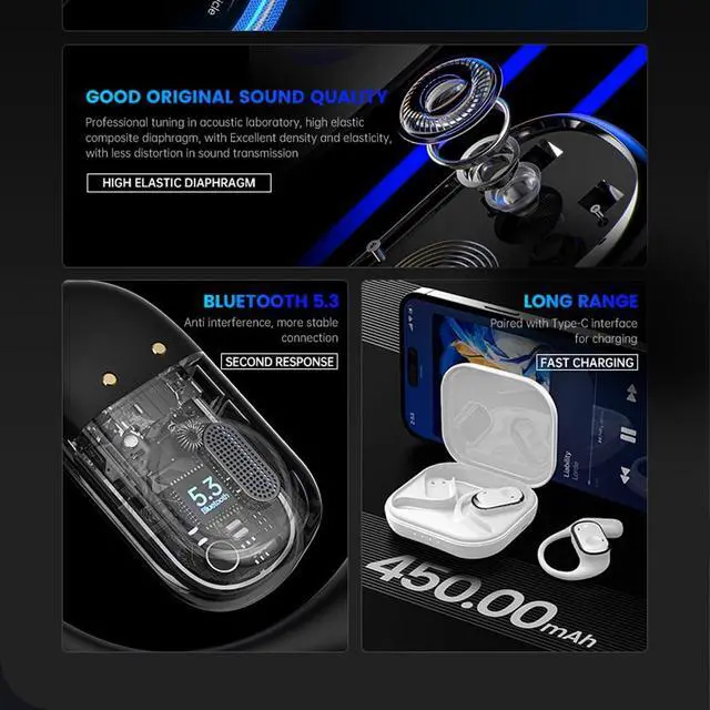 Alt view image 4 of 7 - Micool Open Ear Headphones, Open Ear Earbuds Wireless Bluetooth 5.3, True Wireless Air Condition Headphones with Earhooks for Sports, HD Voice/Long Battery Life