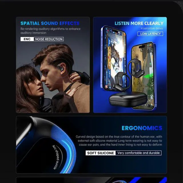 Alt view image 5 of 7 - Micool Open Ear Headphones, Open Ear Earbuds Wireless Bluetooth 5.3, True Wireless Air Condition Headphones with Earhooks for Sports, HD Voice/Long Battery Life