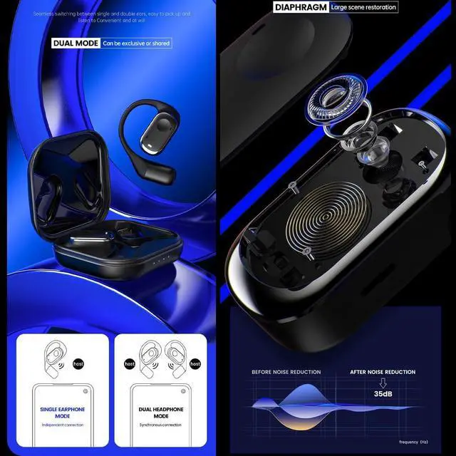 Alt view image 6 of 7 - Micool Open Ear Headphones, Open Ear Earbuds Wireless Bluetooth 5.3, True Wireless Air Condition Headphones with Earhooks for Sports, HD Voice/Long Battery Life