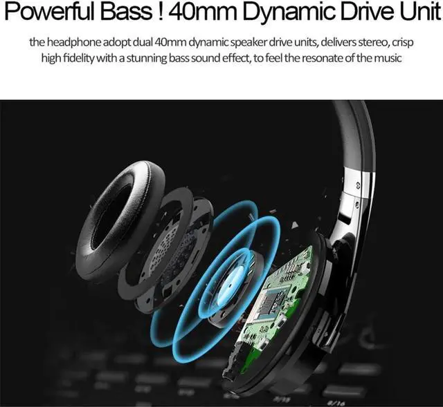 Alt view image 2 of 7 - Sport Bluetooth 5.0 Over Ear Headphones with Touch Button, Foldable Wireless and Wired HiFi Stereo Headset with Mic and HD Call, Deep Bass, 36H Playtime, for Travel/Work,Black