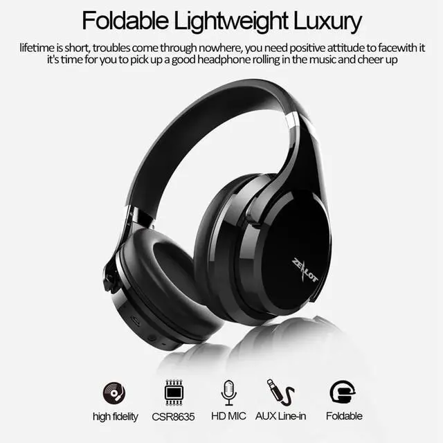 Alt view image 4 of 7 - Sport Bluetooth 5.0 Over Ear Headphones with Touch Button, Foldable Wireless and Wired HiFi Stereo Headset with Mic and HD Call, Deep Bass, 36H Playtime, for Travel/Work,Black
