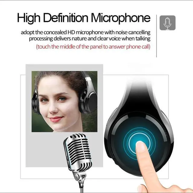 Alt view image 6 of 7 - Sport Bluetooth 5.0 Over Ear Headphones with Touch Button, Foldable Wireless and Wired HiFi Stereo Headset with Mic and HD Call, Deep Bass, 36H Playtime, for Travel/Work,Black