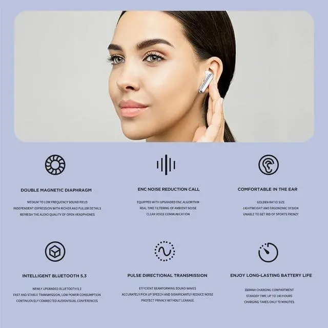 Alt view image 3 of 6 - XY-19 Wireless Sport Earbuds TWS Bluetooth5.3 LED Display Earphone Headset Headphone HiFi Stereo (White)