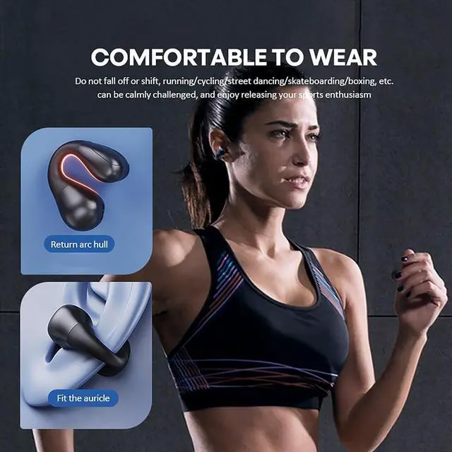 Alt view image 2 of 7 - Open Ear Headphones air Conduction Headphones with mic Open Ear Earbuds for Sport Running Clip on Earbuds with Charging case 18 hrs Battery Life