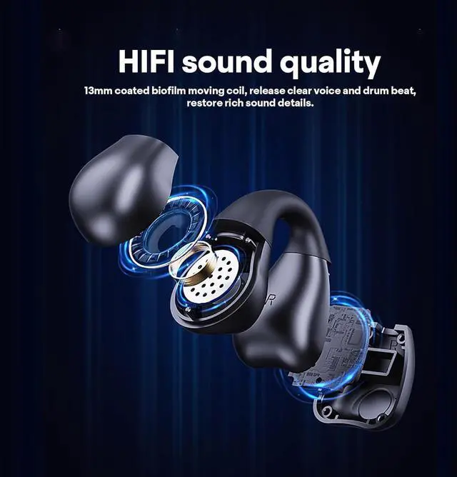 Alt view image 7 of 7 - Open Ear Headphones air Conduction Headphones with mic Open Ear Earbuds for Sport Running Clip on Earbuds with Charging case 18 hrs Battery Life