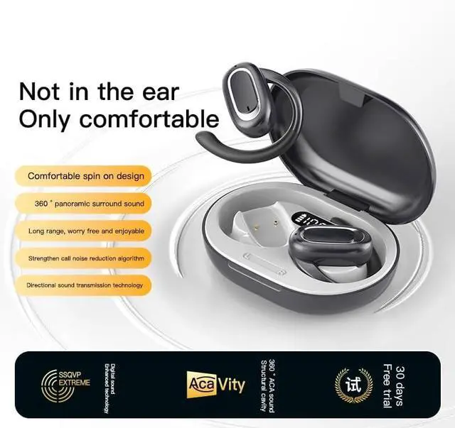 Alt view image 2 of 7 - Micool Open Ear Headphones Bluetooth 5.3, Waterproof Painless OWS Headphones with Earhooks for Sports, Noise Cancelling/Long Battery Life (Blue-Grey)