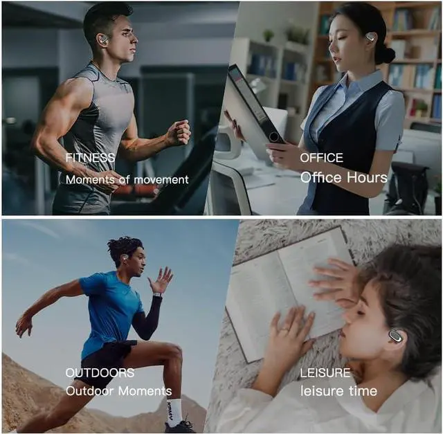 Alt view image 6 of 7 - Micool Open Ear Headphones Bluetooth 5.3, Waterproof Painless OWS Headphones with Earhooks for Sports, Noise Cancelling/Long Battery Life (Blue-Grey)