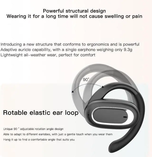 Alt view image 5 of 7 - Micool Open Ear Headphones Bluetooth 5.3, Waterproof Painless OWS Headphones with Earhooks for Sports, Noise Cancelling/Long Battery Life (Blue-Grey)