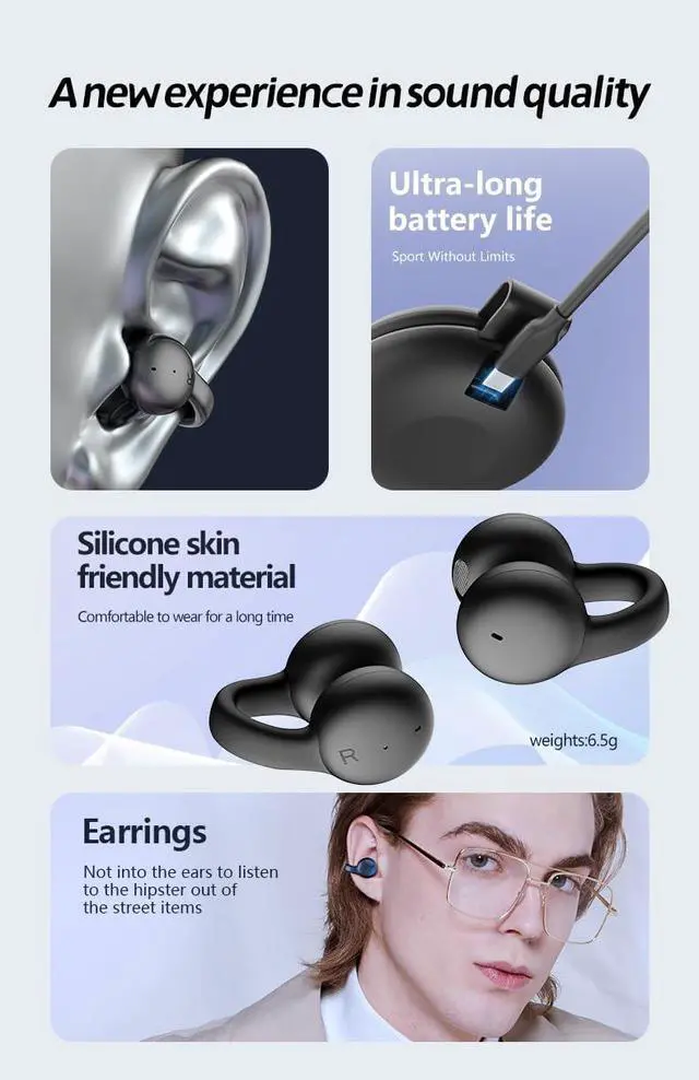 Alt view image 7 of 7 - Open Ear Bluetooth Earbuds Ear Clips Wireless Bluetooth Headphones Clip on Earbuds Open Ear Earphones Earbuds Open Air Headphones Earphones Earbuds for Gift