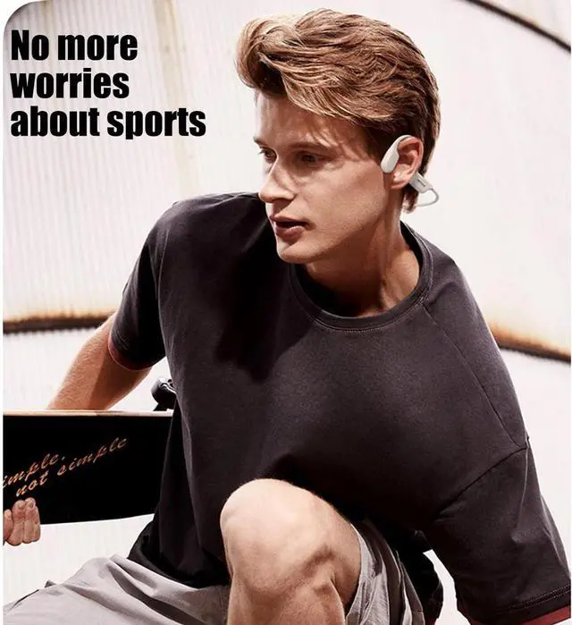 Alt view image 5 of 7 - Bone Conduction Headphones Open Ear Headphones Bluetooth 5.0 Sports Wireless Earphones with Built-in Mic,Ultra-Light Design,Sweat-Proof,Cycling,Easy to Clean,Ultra-Long 6-Hour Standby