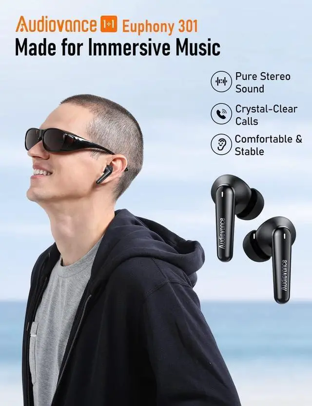 Alt view image 3 of 7 - 2-Set Premium Wireless Earbuds Euphony 301 for Pure Sound, Speed 301 Sports Ear Buds for Workouts, Sweatproof Bluetooth Headphones for iPhone & Android (SPEU301)