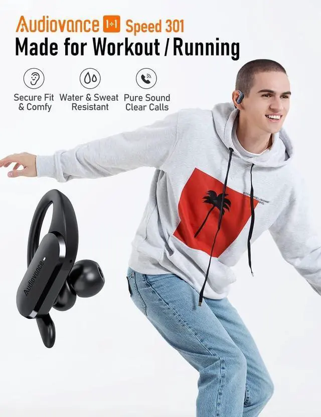 Alt view image 4 of 7 - 2-Set Premium Wireless Earbuds Euphony 301 for Pure Sound, Speed 301 Sports Ear Buds for Workouts, Sweatproof Bluetooth Headphones for iPhone & Android (SPEU301)