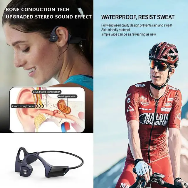 Alt view image 2 of 6 - Waterproof Bone Conduction Conducting Headphones Wireless Bluetooth Bone Conduction Earbuds Earphones Headset Waterproof Open Ear Headphones Earbuds Wireless Bluetooth