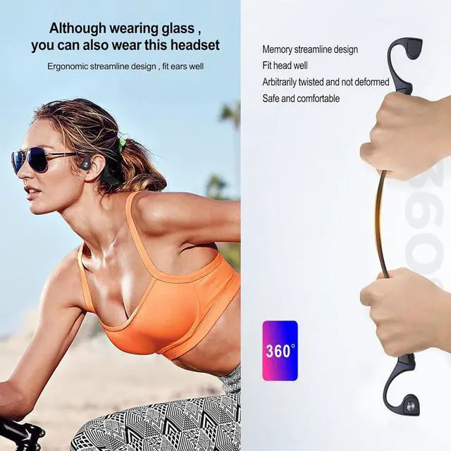 Alt view image 3 of 6 - Waterproof Bone Conduction Conducting Headphones Wireless Bluetooth Bone Conduction Earbuds Earphones Headset Waterproof Open Ear Headphones Earbuds Wireless Bluetooth