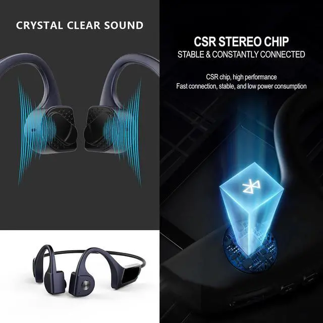 Alt view image 4 of 6 - Waterproof Bone Conduction Conducting Headphones Wireless Bluetooth Bone Conduction Earbuds Earphones Headset Waterproof Open Ear Headphones Earbuds Wireless Bluetooth