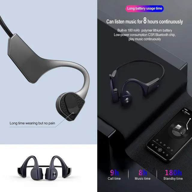 Alt view image 5 of 6 - Waterproof Bone Conduction Conducting Headphones Wireless Bluetooth Bone Conduction Earbuds Earphones Headset Waterproof Open Ear Headphones Earbuds Wireless Bluetooth