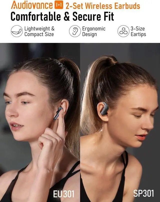Alt view image 7 of 7 - 2-Set Premium Wireless Earbuds Euphony 301 for Pure Sound, Speed 301 Sports Ear Buds for Workouts, Sweatproof Bluetooth Headphones for iPhone & Android (SPEU301)