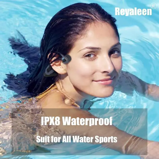 Alt view image 3 of 7 - Open Ear Headphones Bone Conduction Headphones Wireless Bone Conduction Headphones with IPX8 Waterproof for All Water Sports wear 16 GB Memory Headphones for Gym (K8-Red)