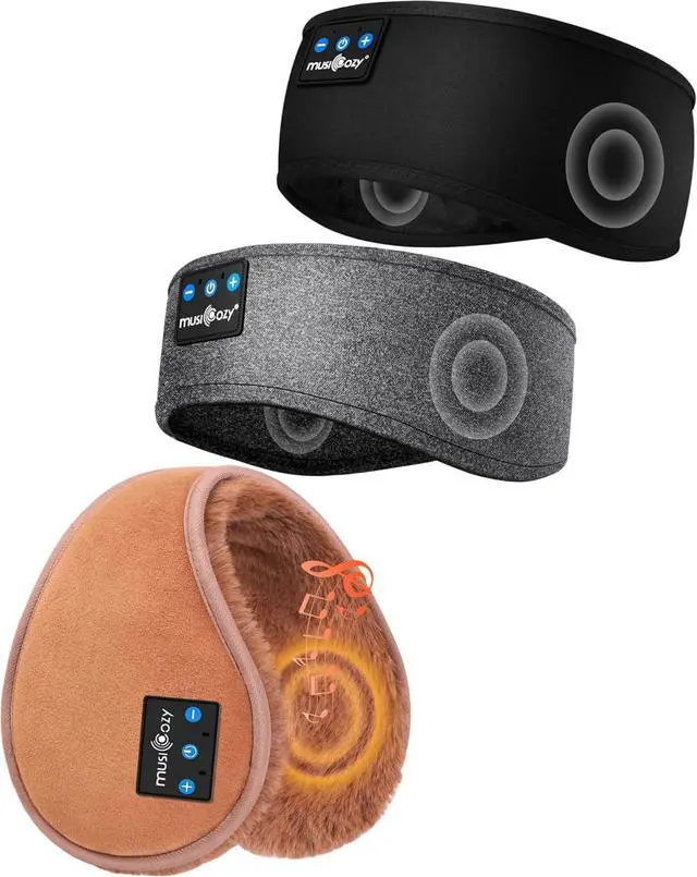 Main image of MUSICOZY Sleep Headphones Bluetooth Sports Headband Ear Warmers Earmuffs for Winter Side Sleepers Running Travel Yoga Meditation, Headband & Earmuff, Pack of 3