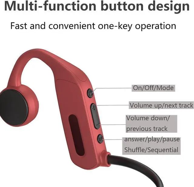 Alt view image 2 of 7 - IPX8 Waterproof Swimming Headphones K9 Bone Conduction Wireless Bluetooth 5.0 Headphones MP3 Player with 16G Memory Built-in Microphone Long Battery Life Sports Headphones (Red)