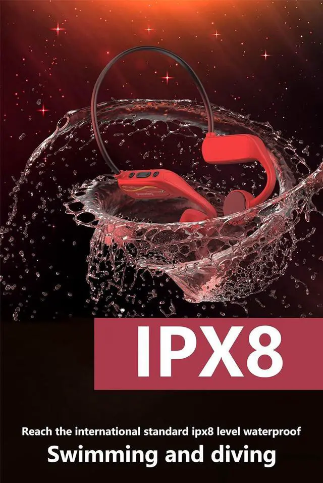 Alt view image 3 of 7 - IPX8 Waterproof Swimming Headphones K9 Bone Conduction Wireless Bluetooth 5.0 Headphones MP3 Player with 16G Memory Built-in Microphone Long Battery Life Sports Headphones (Red)