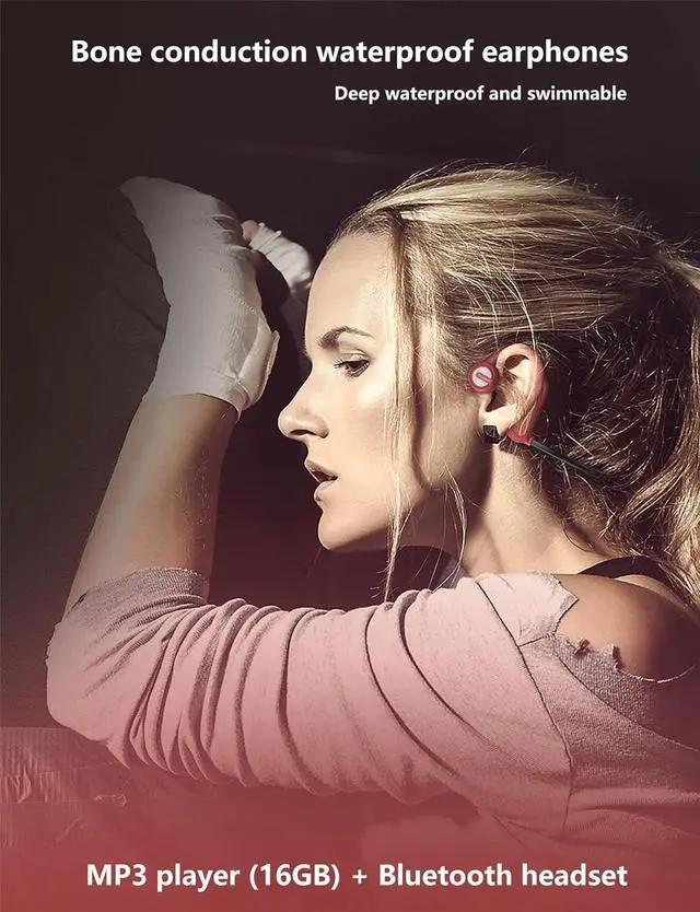 Alt view image 4 of 7 - IPX8 Waterproof Swimming Headphones K9 Bone Conduction Wireless Bluetooth 5.0 Headphones MP3 Player with 16G Memory Built-in Microphone Long Battery Life Sports Headphones (Red)