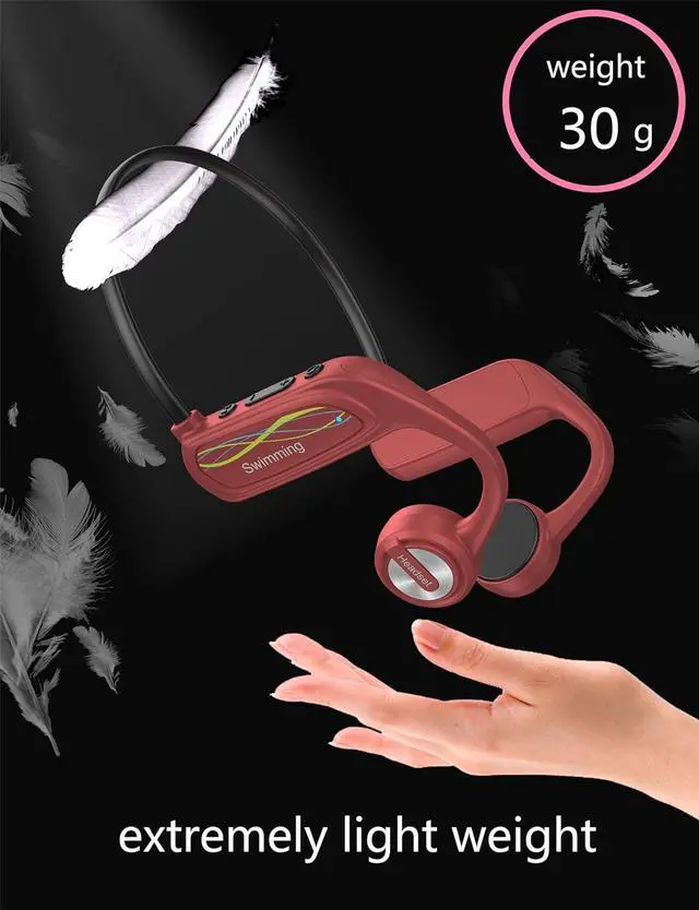 Alt view image 7 of 7 - IPX8 Waterproof Swimming Headphones K9 Bone Conduction Wireless Bluetooth 5.0 Headphones MP3 Player with 16G Memory Built-in Microphone Long Battery Life Sports Headphones (Red)